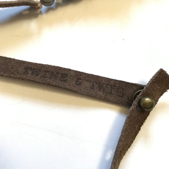 Twine & Twig Medallion Tribal Beaded Necklace Womens Brown Suede Strap Pendant - Picture 6 of 11